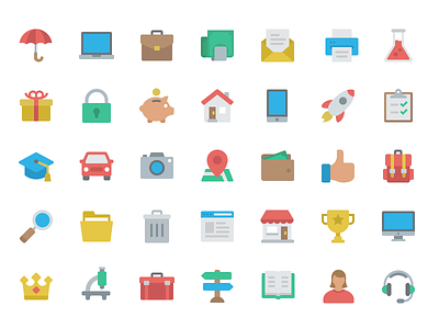 Flat Pack ~ Now Live 🚀 color flat home iconography icons icons set laptop money clip umbrella