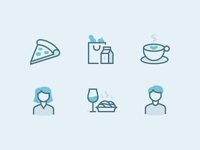 🍕 🍷 ☕️ cappuccino coffee date dinner groceries icon icon set iconography man pizza set woman