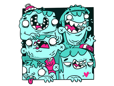 Monster Kids - Colour test apparel blake stevenson cartoon character design characters cute heart hipster illustration jetpacks and rollerskates kids monochrome monsters retro teeth