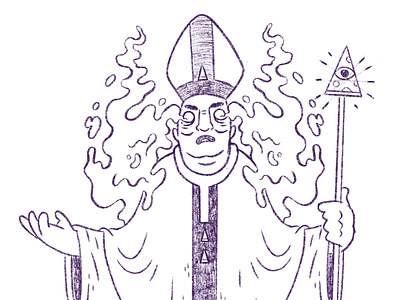 Pizza/Slice Bishop bishop blake stevenson character design creepy cult ghost hipster illuminati illustration jetpacks and rollerskates occult occultism pizza pope religion retro spirit