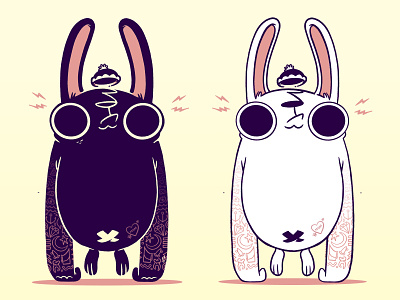 Black and White Gorilla Bunnies animal arms black and white blake stevenson cartoon character design color cute cute animal ears hat hipster illustration jetpacks and rollerskates logo design negative space rabbit retro simple tattoos
