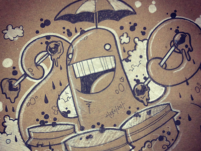 Squid & The Brain Jar Drums art bizarre cartoon illustration pen and ink pop art sketch squid street art toronto