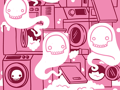 Ghosts in the Laundry Machine bubbles flatstock ghosts hand drawn kitchener poster skulls soap toronto vector washing machine