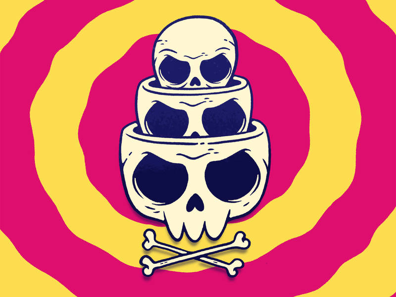 Russian Nesting Skulls 80s 90s blake stevenson cartoon character design cute hipster illustration jetpacks and rollerskates psychedelic retro silly skateboard art skull skull and crossbones surreal surreal art