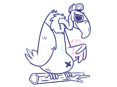 Vulture Sketch apparel bird bird of prey blake stevenson cartoon character design clothing cute feather forest hipster illustration jetpacks and rollerskates logo pizza retro silly thick lines vulture wip