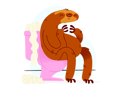 This Could Take Some Time animal blake stevenson book illustration cartoon character design cute hand drawn happy hipster illustration jetpacks and rollerskates kids book poop retro silly sloth smile toilet toilet paper