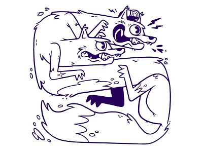 two heads are better than one (line work) blake stevenson cartoon character design concept art cute eyes hats illustration ink jetpacks and rollerskates retro silly teeth two heads wolf
