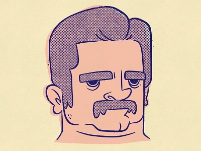 Ron Swanson blake stevenson cartoon character design concept art cute distressed face halftone head illustration jetpacks and rollerskates logo mustache pop culture ron swanson tv