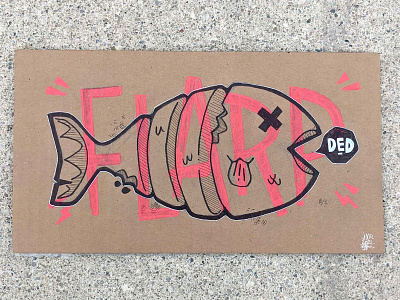 FLARP FISH (on cardboard) art blake stevenson cardboard cartoon character design comic cute dead design fish font hand lettering handmade illustration jetpacks and rollerskates lettering logo retro type typography