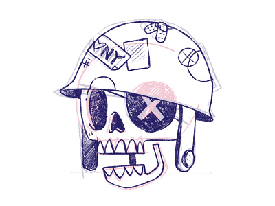 Sargent Skull (sketch) army blake stevenson cartoon character design concept art cute helmet illustration jetpacks and rollerskates logo retro skateboard art sketch teeth