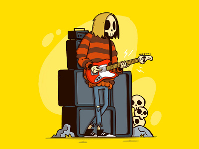 Grunge Skull Rock! amplifier blake stevenson cartoon character design cute design grunge guitar hair illustration jetpacks and rollerskates logo retro skeleton skull sweater ui