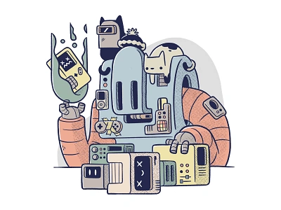 Cats and Robots (Color) apple blake stevenson cartoon cats character design color concept art cute design gameboy illustration indie game jetpacks and rollerskates logo mac nintendo retro robots ui video game