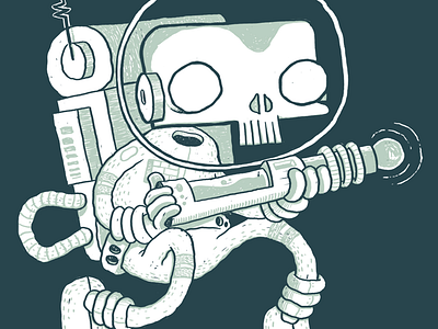 Skull Boy in Space! 2 colour blake stevenson cartoon jetpacks and rollerskates skeleton skull space toronto