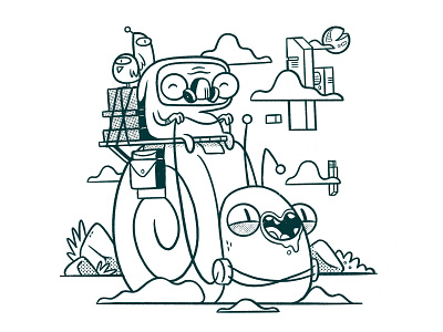 Post Apocalyptic Snail Rider. blake stevenson cartoon character design cute design illustration jetpacks and rollerskates logo retro ui