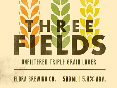 Three Fields Triple Grain Lager beer brew elora grain label ontario package design print retro simple