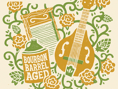 Southern Twang Bourbon Barrel Aged IPA beer guelph hops illustration jug label mandolin rose silkscreen toronto vine washboard