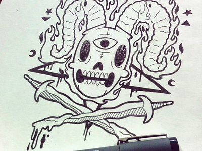 Occult Sketch dagger fire horror illustration ink kitchener occult pentagram sketch skull skull and crossbones wip