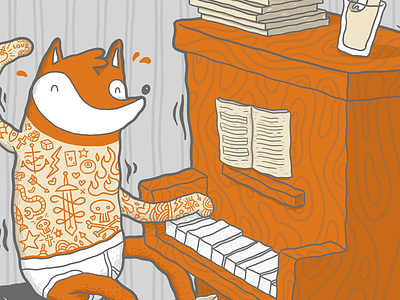 Fox Plays the Piano fox furry gig poster guelph illustration kids piano retro silkscreen tattoo toronto wip