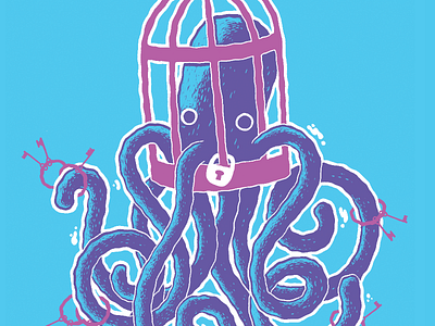 Locked up octopus cage gig poster illustration lock ocean octopus retro sea silkscreen tattoo toronto wip