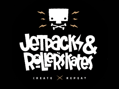 Jetpacks and Rollerskates Create x Repeat badge branding illustration jetpacks and rollerskates lightning logo retro skull vintage wordmark worn