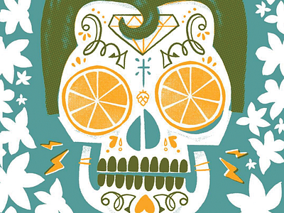 Skull Beer Label beer character design day of the dead illustration jetpacks and rollerskates orange package design retro skull vanilla