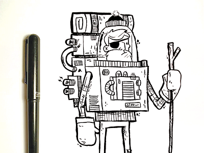 Space Explorer brush pen camping character design explorer illustration ink jetpacks and rollerskates sketch space