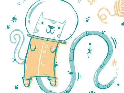 Space Cat Print animal art print cartoon cat character design cute illustration jetpacks and rollerskates kids kitty space