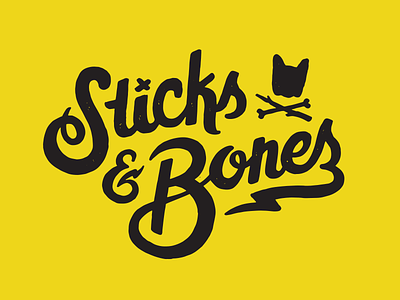 Sticks and Bones classic illustration jetpacks and rollerskates lettering logo retro script typograhpy