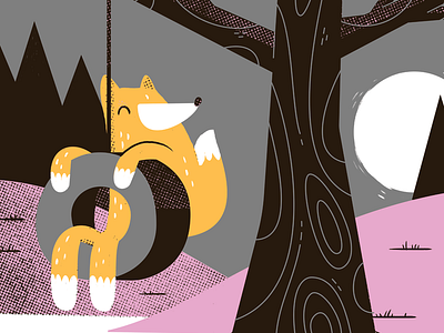 Fox on a swing adorable blake stevenson cute fox illustration jetpacks and rollerskates jetpacksandrollerskates tree vector