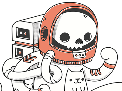 Space Skeleton and his cat astronaut blake stevenson cat cute illustration jetpacks and rollerskates jetpacksandrollerskates skull space vector