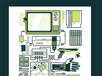 Nostalgic Entertainment System Art Print (N.E.S.) blake stevenson illustration infographic jetpacks and rollerskates jetpacksandrollerskates nintendo retro technology vector vide games