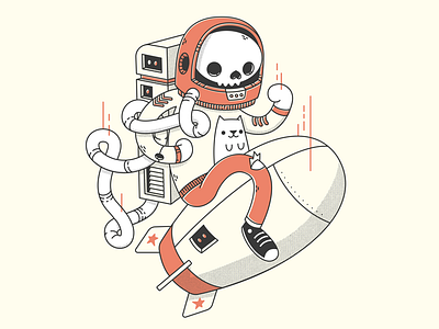Astronaut Skeleton and His Cat astronaut blake stevenson cat cute illustration jetpacks and rollerskates jetpacksandrollerskates skull space vector