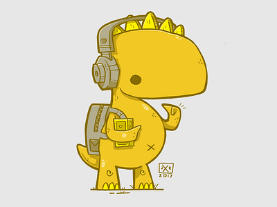 Walkman Dinosaur adorable blake stevenson character design cute dinosaur headphones illustration jetpacks and rollerskates retro walkman