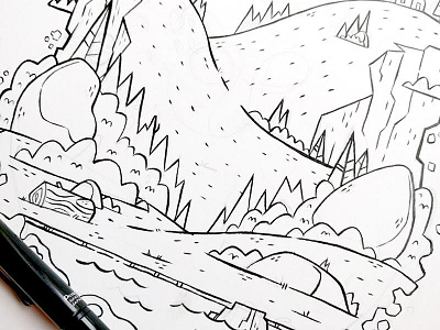 Landscape Inked blake stevenson illustration ink jetpacks and rollerskates jetpacksandrollerskates landscape mountains nature trees water