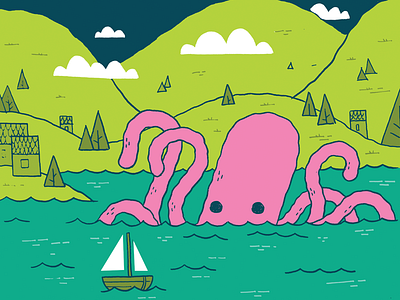 Octopus Beer Label beer blake stevenson boat character design illustration jetpacks and rollerskates monster octopus package design