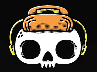 Another day another skull 80s blake stevenson bones hipster illustration jetpacks and rollerskates jetpacksandrollerskates retro skull streetwear walkman