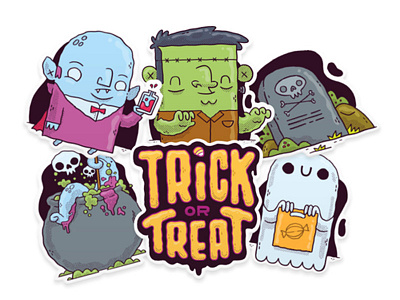 Trick or Treat Halloween Sticker Pack 80s blake stevenson character design ghost halloween illustration jetpacks and rollerskates jetpacksandrollerskates octopus retro skull vampire