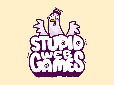 Stupid Web Games bird blake stevenson cartoon character design cute illustration jetpacks and rollerskates logo pigeon typography