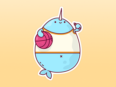 Magical Dribbble Narwhal Sticker basketball character design cute dribbble illustration jetpacks and rollerskates magical mascot narwhal sticker mule