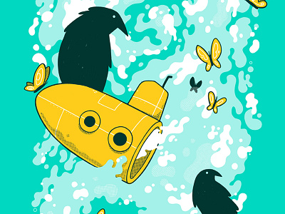 Submarine, Ravens and Butterfly's bird blake stevenson butterfly illustration jetpacks and rollerskates jetpacksandrollerskates raven submarine surreal water