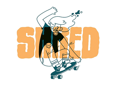 Shred 80s action character design hand lettering jetpacks and rollerskates old school punk skateboarding typography