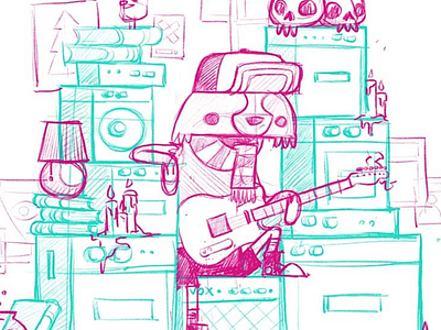 Hipster Raccoon Strikes Again amp amplifier blake stevenson character design converse cute gig poster guitar hipster jetpacks and rollerskates raccoon rock and roll scarf skull