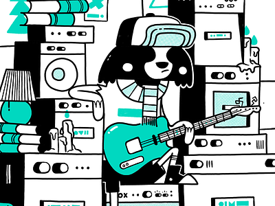 Hipster Raccoon Getting Ink'd Up amplifier blake stevenson cartoon character design converse cute fender guitar hipster jetpacks and rollerskates raccoon retro rock and roll scarf skull texture vox
