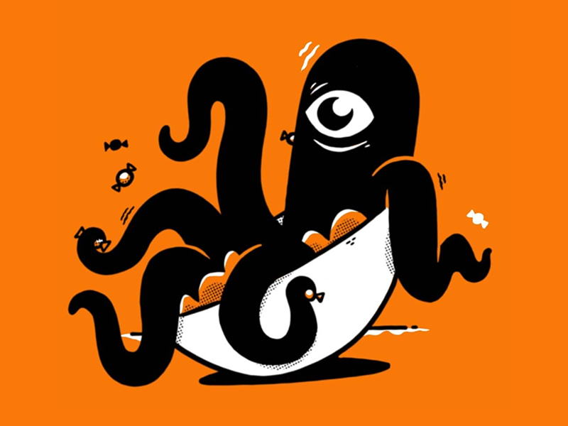 Squid halloween inktober candy bowl simple cute octopus hipster squid character design blake stevenson jetpacks and rollerskates