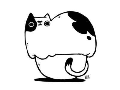 Fat cat little bowl black and white blake stevenson bowl cat character design chubby cute fat hipster illustration jetpacks and rollerskates simple ui ux vector