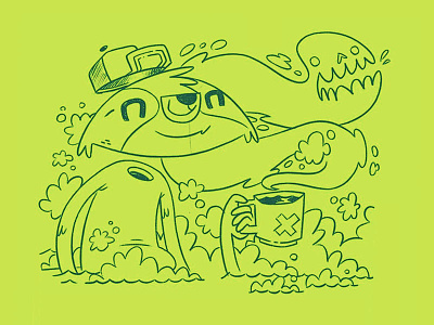 Raccoon Jacked Up On Caffeine animation blake stevenson character design coffee cute fairtrade ghost hipster illustration monster punkrock raccoon water