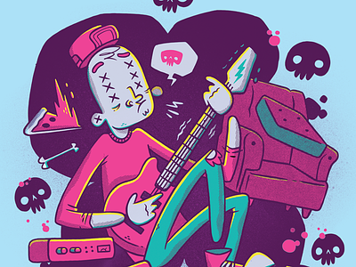 That Rock and Roll Life amplifier blake stevenson character design comic couch creepy cute guitar hipster illustration jetpacks and rollerskates pizza rock and roll skull skull and crossbones surreal weird
