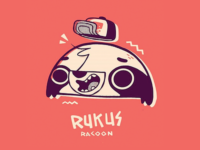 Rukus Racoon is back 80s 90s apparel cartoon character design creature cute halftone hat head hipster illistration logo racoon retro shapes skateboard skull typography