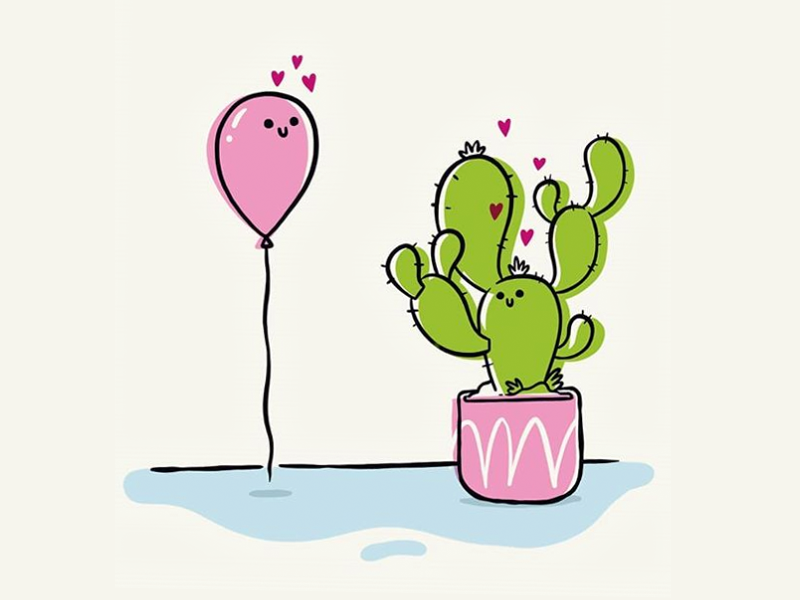 Forbidden Love editoral ux ui simple heart love cactus balloon hipster retro cartoon character design cute blake stevenson jetpacks and rollerskates illustration