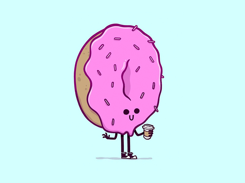 Donut Guy silly gourmet sprinkles pink food and drink icing coffee food donut hipster retro cartoon character design cute blake stevenson jetpacks and rollerskates illustration